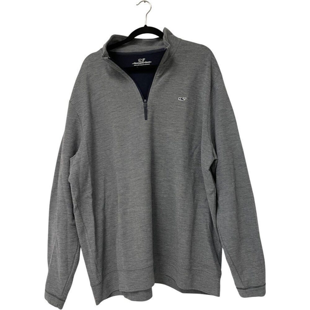 Vineyard Vines Saltwater Men Sweater 2XL Black white Knit 1/4 Zip Pullover